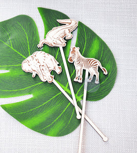 Safari Animal Engraved Wood Stirrers