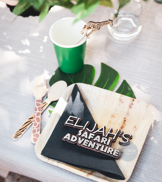 Safari Animal Engraved Wood Stirrers